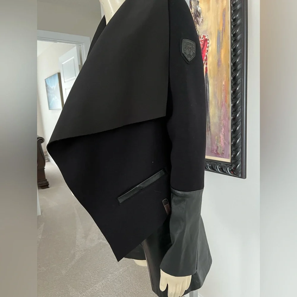 RUDSAK Black Draped Open-Front Jacket with Leather Trim – Modern Statement - Picture 6 of 16